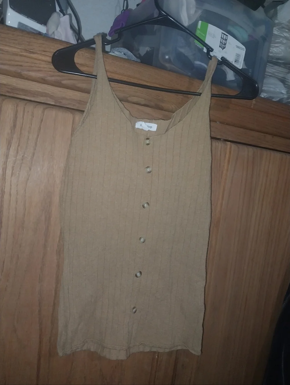 Beige Ribbed Button-Front Tank Top - Picture 2 of 2